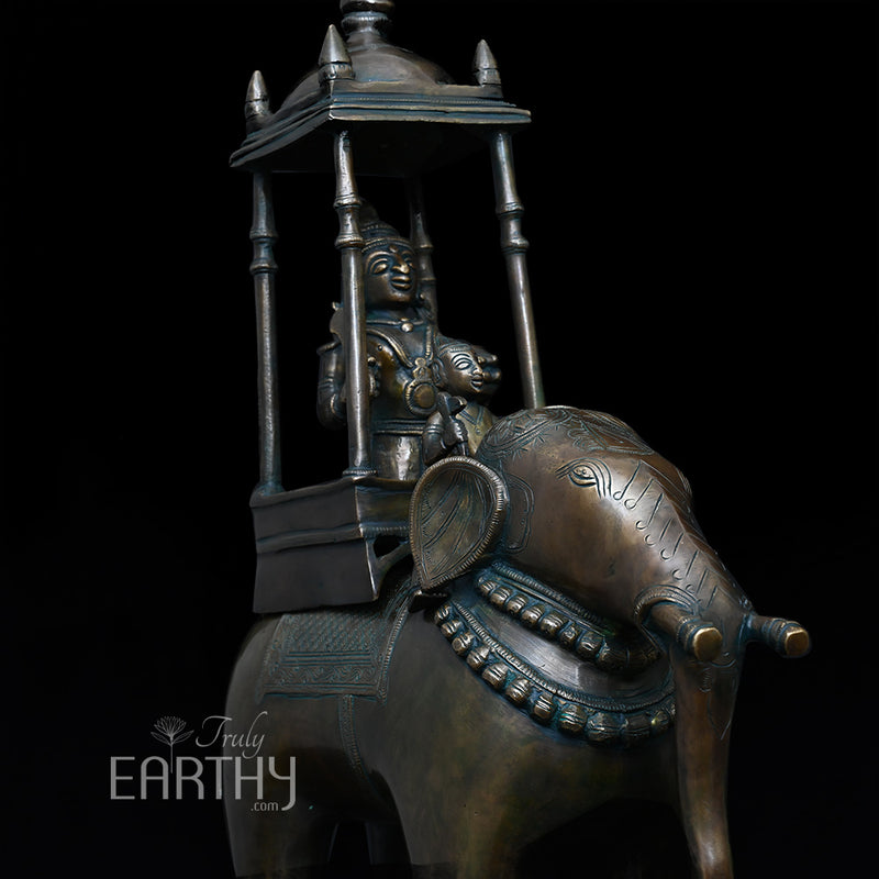 Lord Indra on Airavat - Brass Sculpture