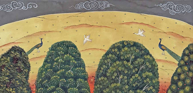 The Sacred Spring of Sakhis - Pichwai Painting (Handmade / Unframed / 109.2 x 167.6 cm)