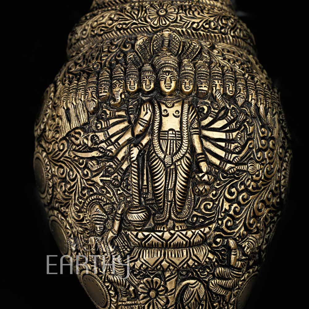 Brass Shankh with Vishnu Dashavatar Carving (Conch)