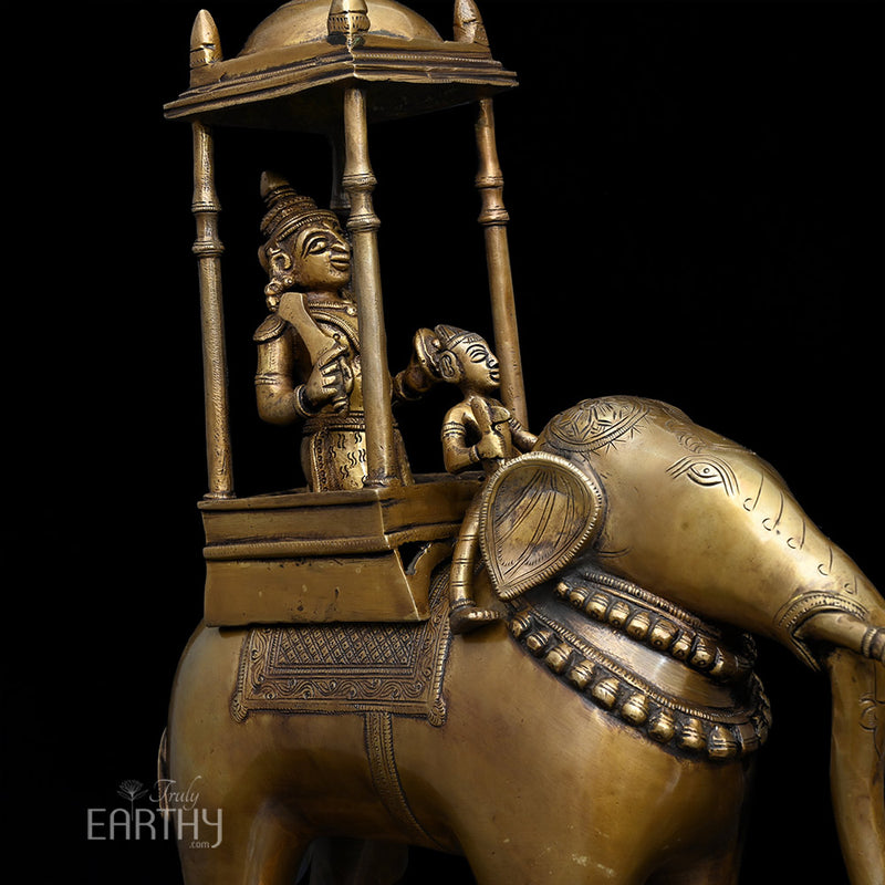 Lord Indra on Airavat - Brass Sculpture