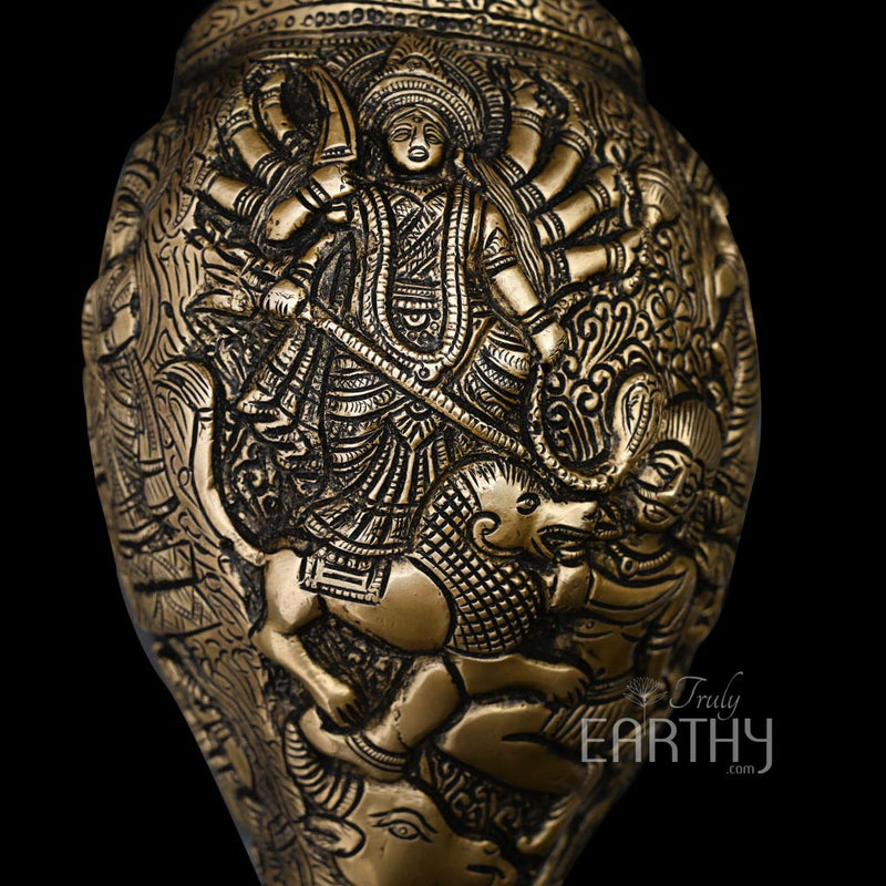 Brass Shankh with Durga Carving (Conch)