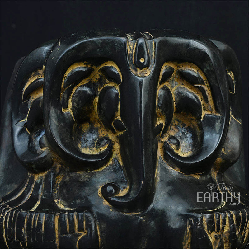 Panchmukhi Ganesha Pure Brass Rustic Vintage Abstract Sculpture