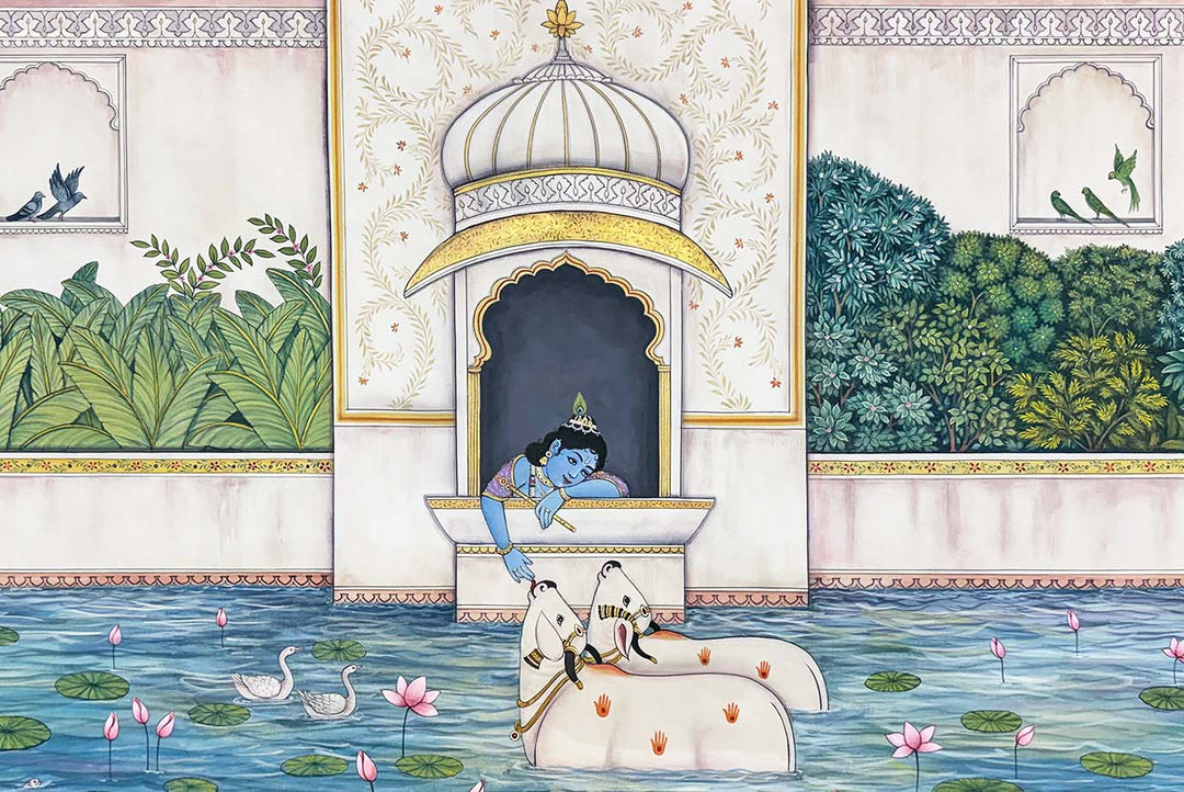 Divine Affection by the Lotus Pond (Handmade Painting / Unframed / 111.7 x 167.6 cm)