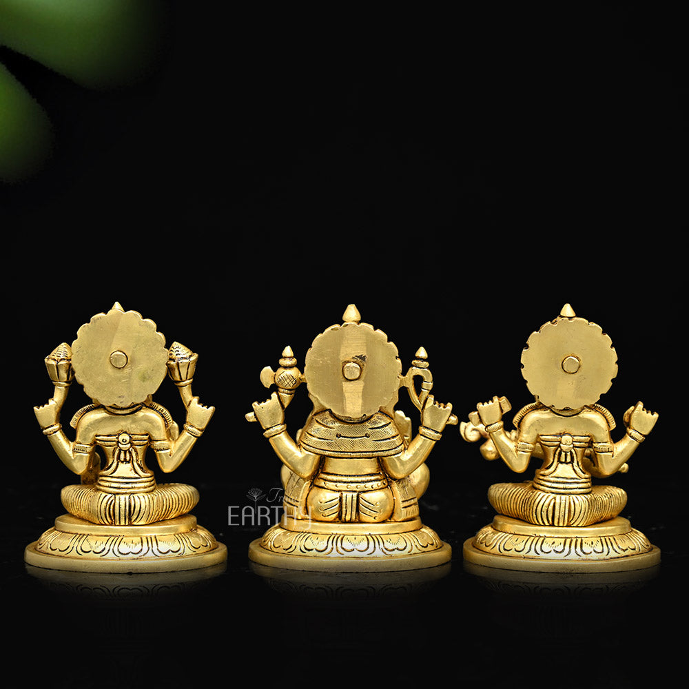 Fine Brass - Ganesha, Lakshmi &amp; Saraswati Idol (Set of 3)