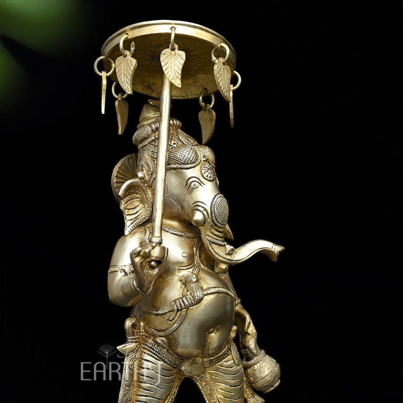 Lord Ganesha Idol with Umbrella | Brass Statue