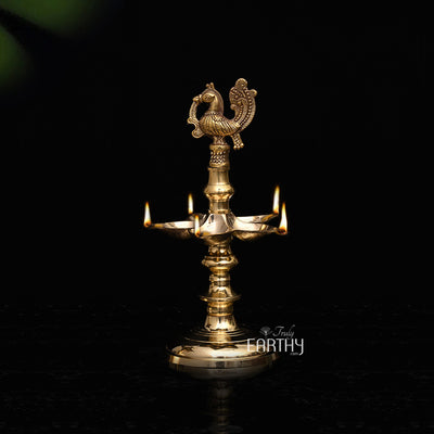 peacock brass oil lamp