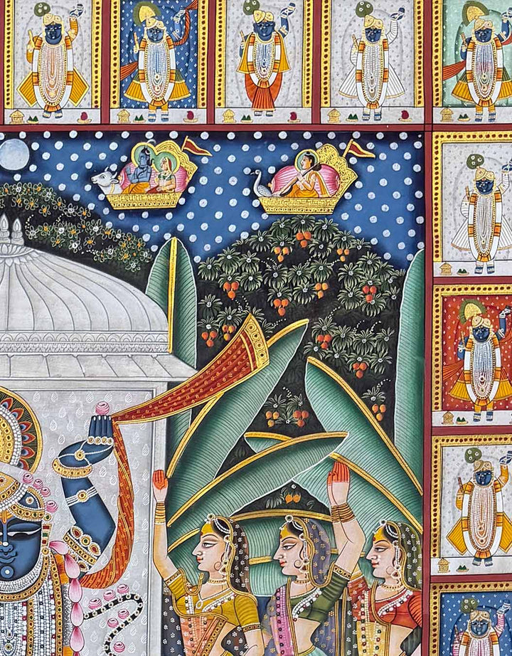 Sharad Purnima 24 Darshan - Pichwai Painting (Handmade / Unframed / 120.6 x 90.9 cm)