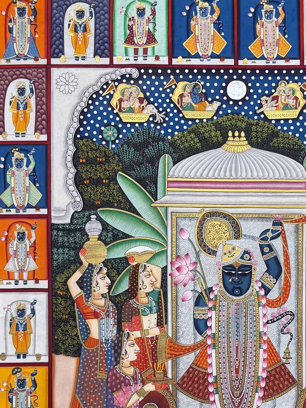 Handmade Sharad Purnima Pichwai Painting (Unframed / 91.4 x 121.5 cm)