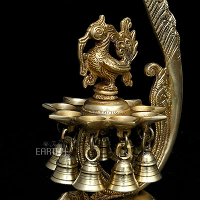 Brass Unique Urli with Peacock Diyas