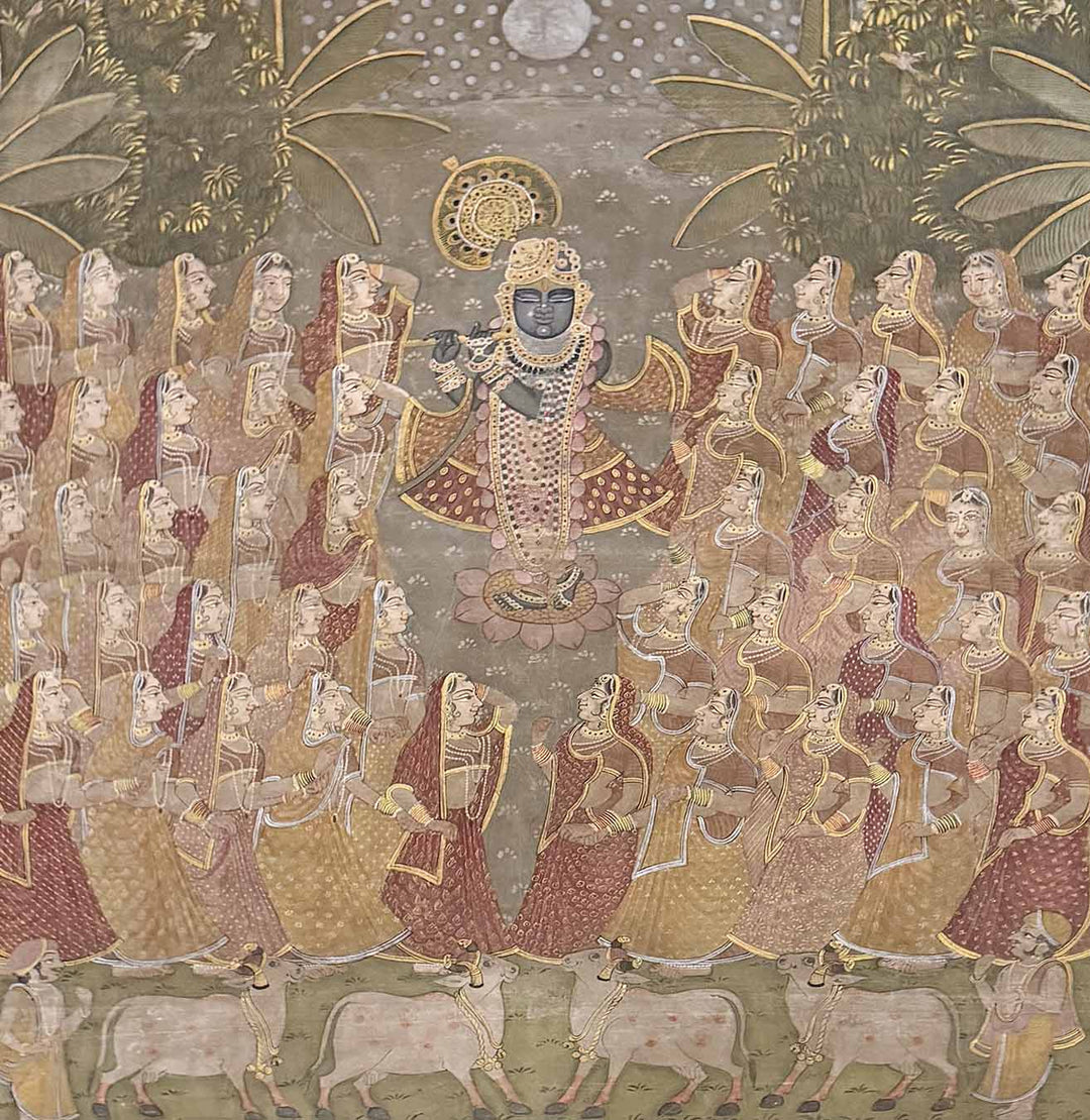 The Grand Darshan of Shrinathji - Vintage Nathdwara Pichwai Painting (Handmade / Unframed / 143.7 x 171.4 cm)