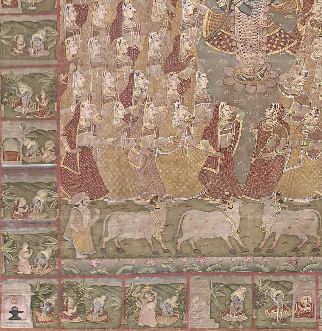 The Grand Darshan of Shrinathji - Vintage Nathdwara Pichwai Painting (Handmade / Unframed / 143.7 x 171.4 cm)