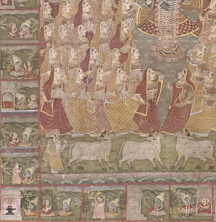 The Grand Darshan of Shrinathji - Vintage Nathdwara Pichwai Painting (Handmade / Unframed / 143.7 x 171.4 cm)