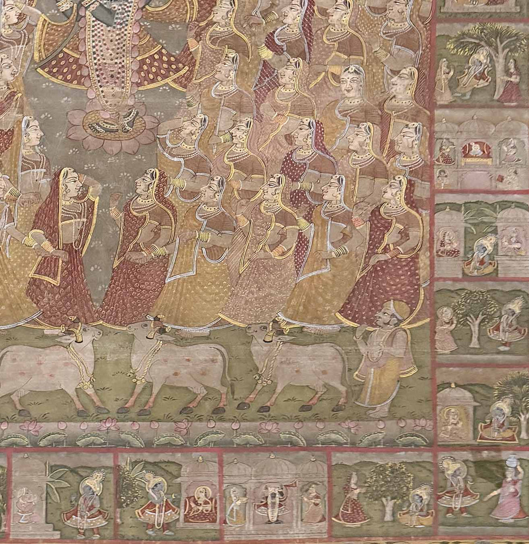 The Grand Darshan of Shrinathji - Vintage Nathdwara Pichwai Painting (Handmade / Unframed / 143.7 x 171.4 cm)