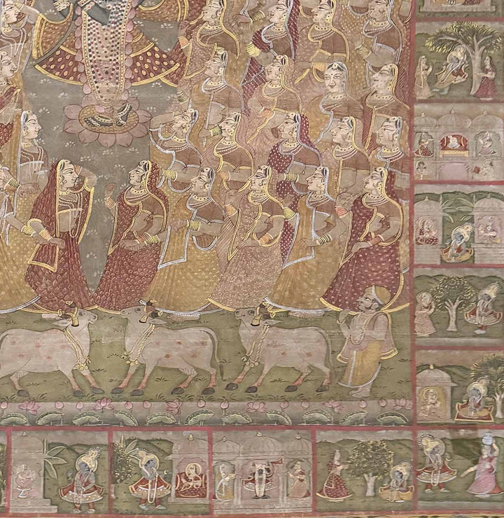The Grand Darshan of Shrinathji - Vintage Nathdwara Pichwai Painting (Handmade / Unframed / 143.7 x 171.4 cm)