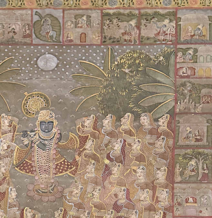 The Grand Darshan of Shrinathji - Vintage Nathdwara Pichwai Painting (Handmade / Unframed / 143.7 x 171.4 cm)