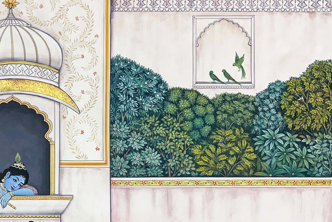 Divine Affection by the Lotus Pond (Handmade Painting / Unframed / 111.7 x 167.6 cm)