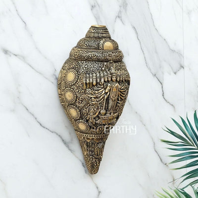 Brass Shankh with Vishnu Dashavatar Carving (Conch)