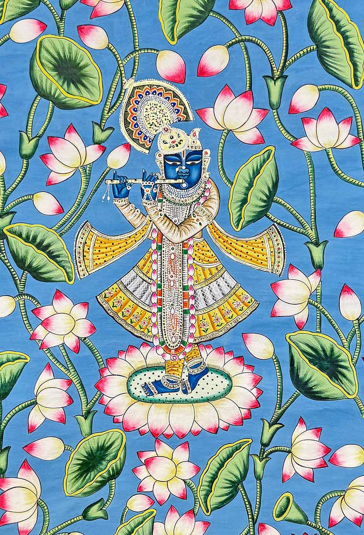 Shrinathji in Kamal Talali - Real Gold Pichwai Painting (Handmade / Unframed / 60.9 x 91.4 cm)