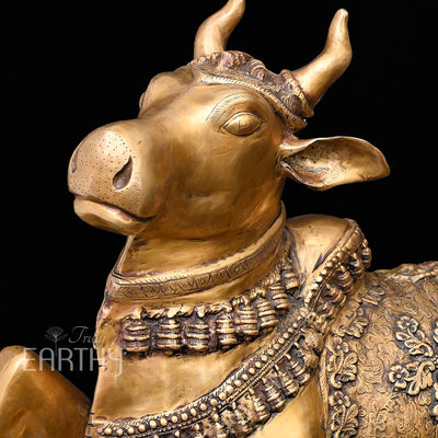 large brass sitting nandi, closeup