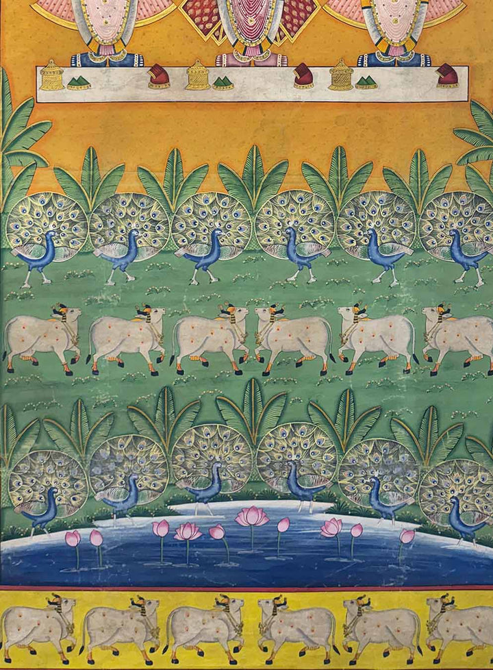 Teen Swaroop - Handmade Pichwai Painting (Unframed / 106.6 x 152.4 cm)