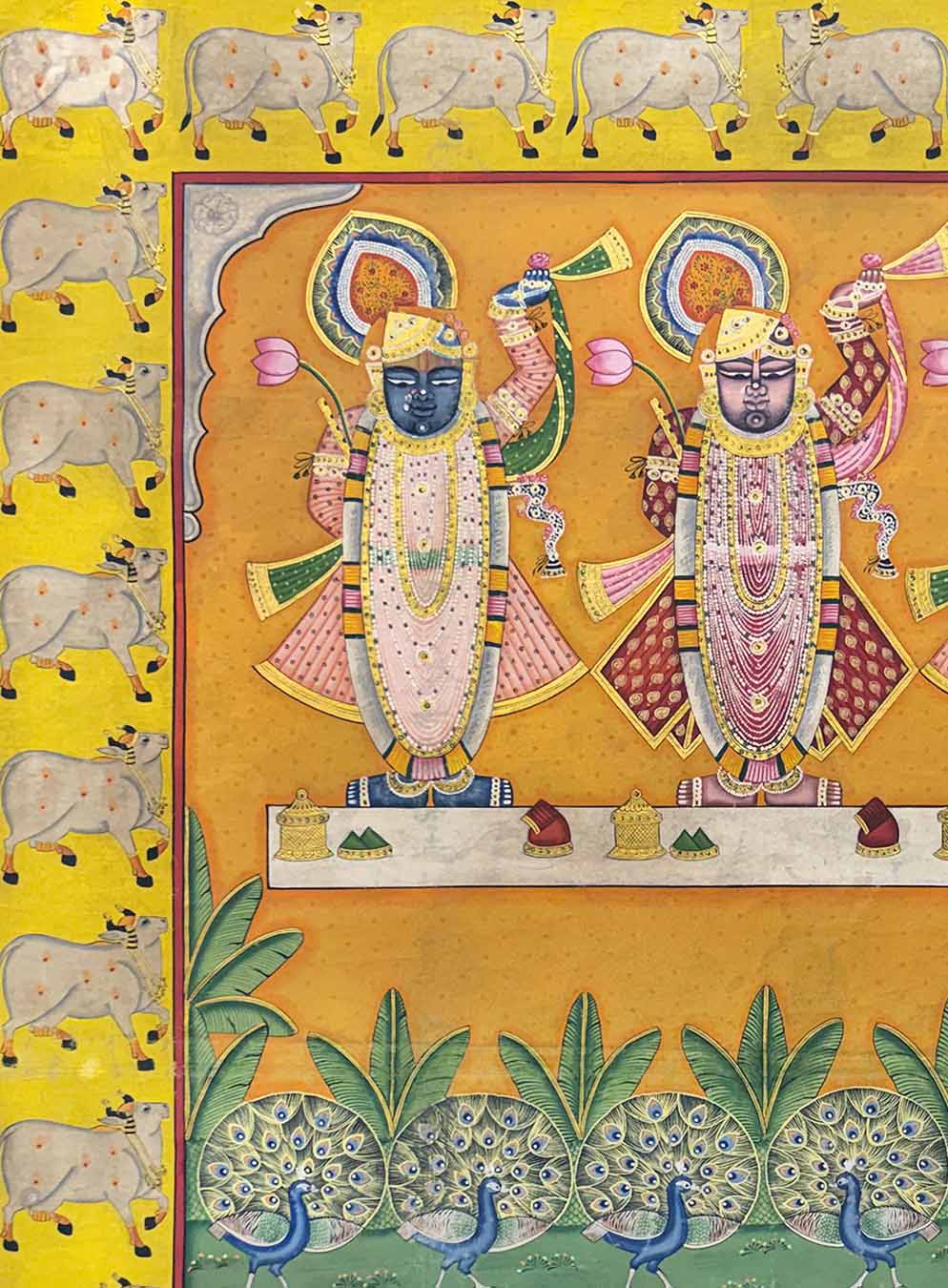 Teen Swaroop - Handmade Pichwai Painting (Unframed / 106.6 x 152.4 cm)