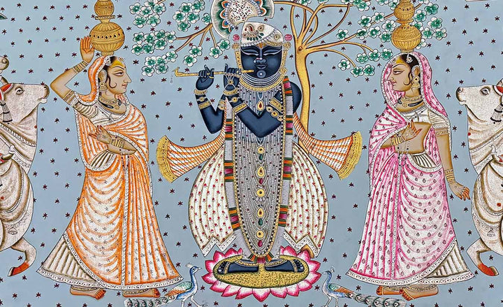 Traditional Silver Foil - Pichwai Painting (Handmade / Unframed / 88 x 147.5 cm)