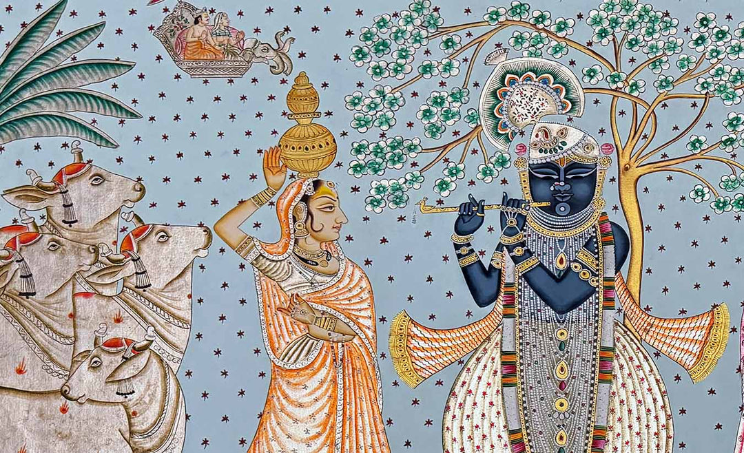 Traditional Silver Foil - Pichwai Painting (Handmade / Unframed / 88 x 147.5 cm)