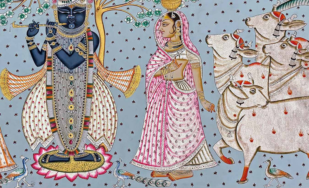 Traditional Silver Foil - Pichwai Painting (Handmade / Unframed / 88 x 147.5 cm)