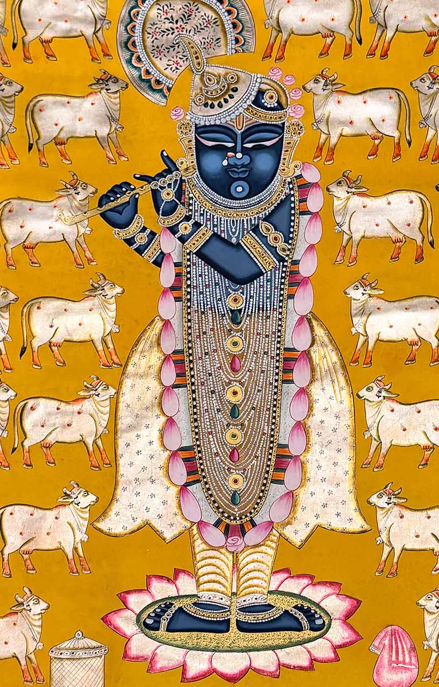 Handmade Silver Foil - Pichwai Painting (Unframed / 88.9 x 149.8 cm)