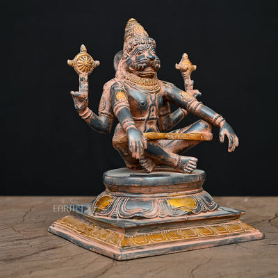 Brass Lord Narasimha Statue in Yoga Mudra ( 6.1 Kg / Antique Finish)
