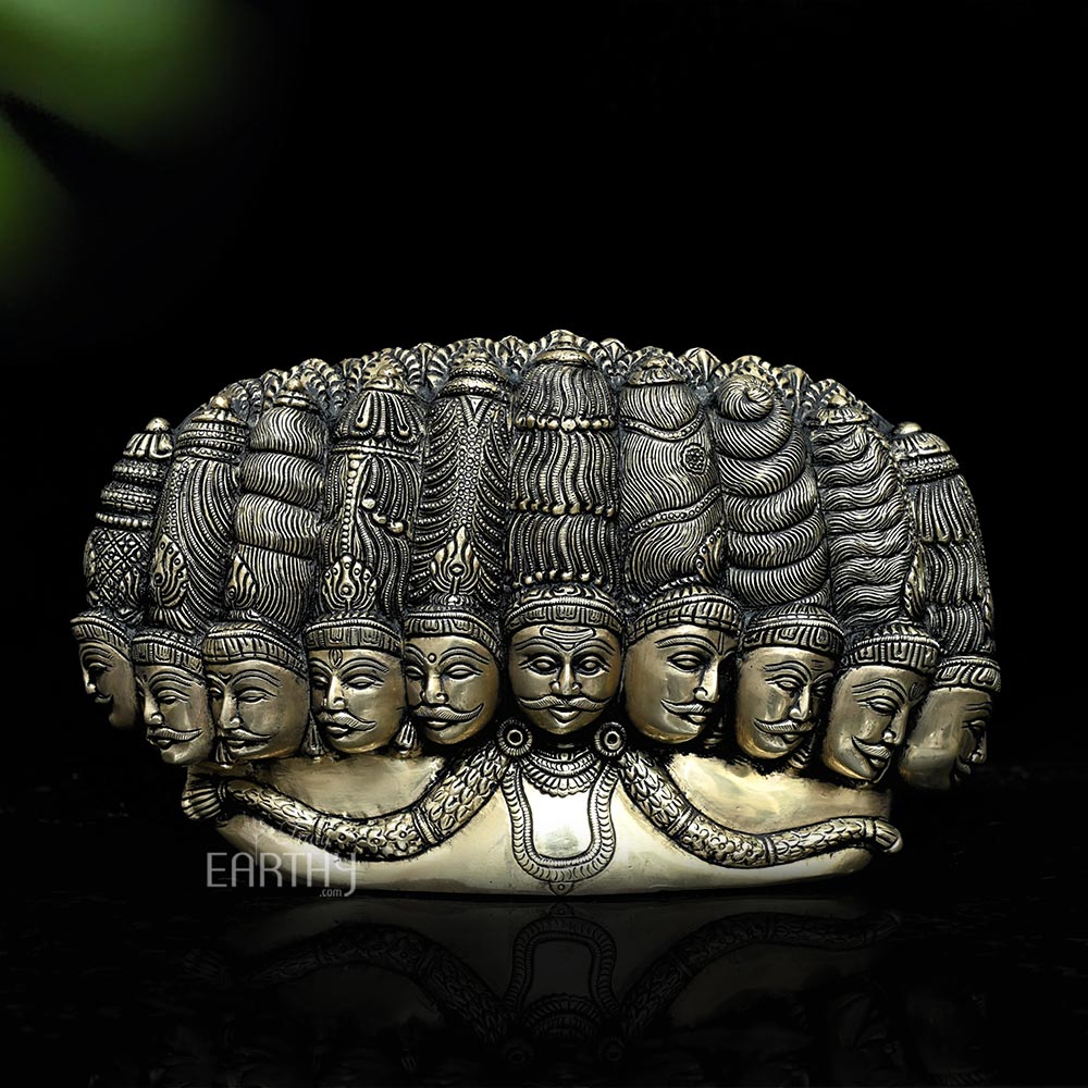 Brass 10 Headed Ravana & Mandodri Sculpture