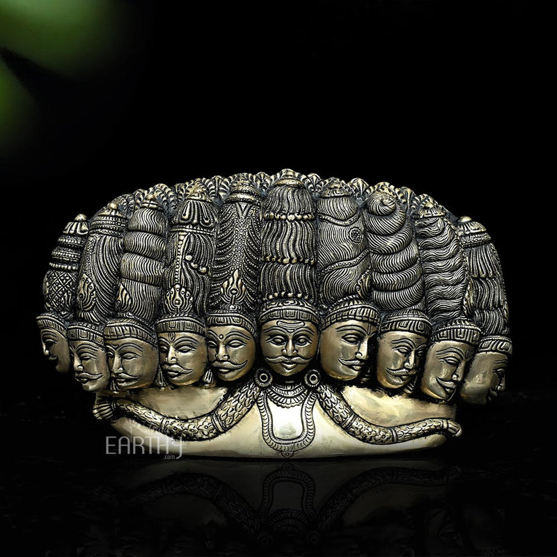 Brass 10 Headed Ravana & Mandodri Sculpture
