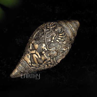 Brass Shankh with Durga Carving