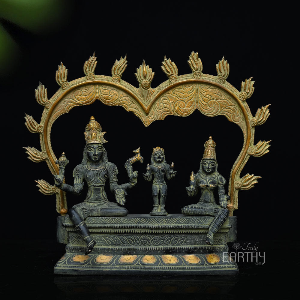 Brass Somaskanda Shiva, Parvati &amp; Kartikeya Sculpture for Sale