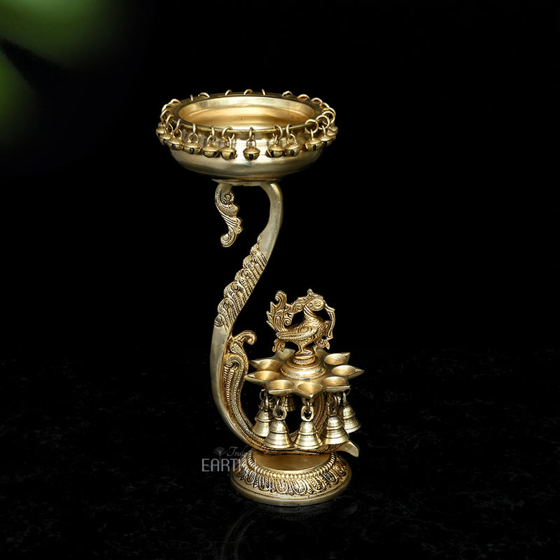 Brass Unique Urli with Peacock Diyas