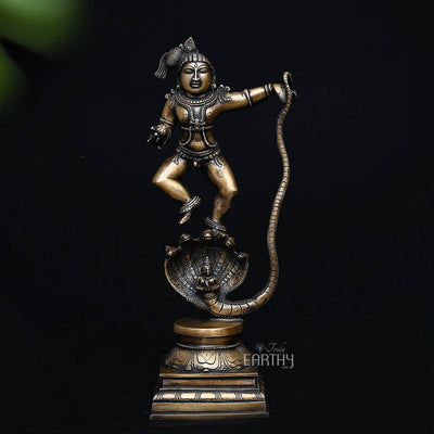 Brass Vintage Kaliya Krishna Sculpture for Sale