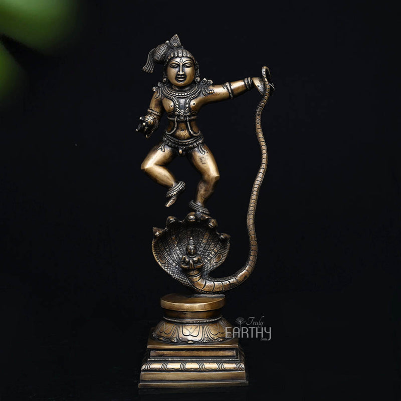 Brass Vintage Kaliya Krishna Sculpture for Sale