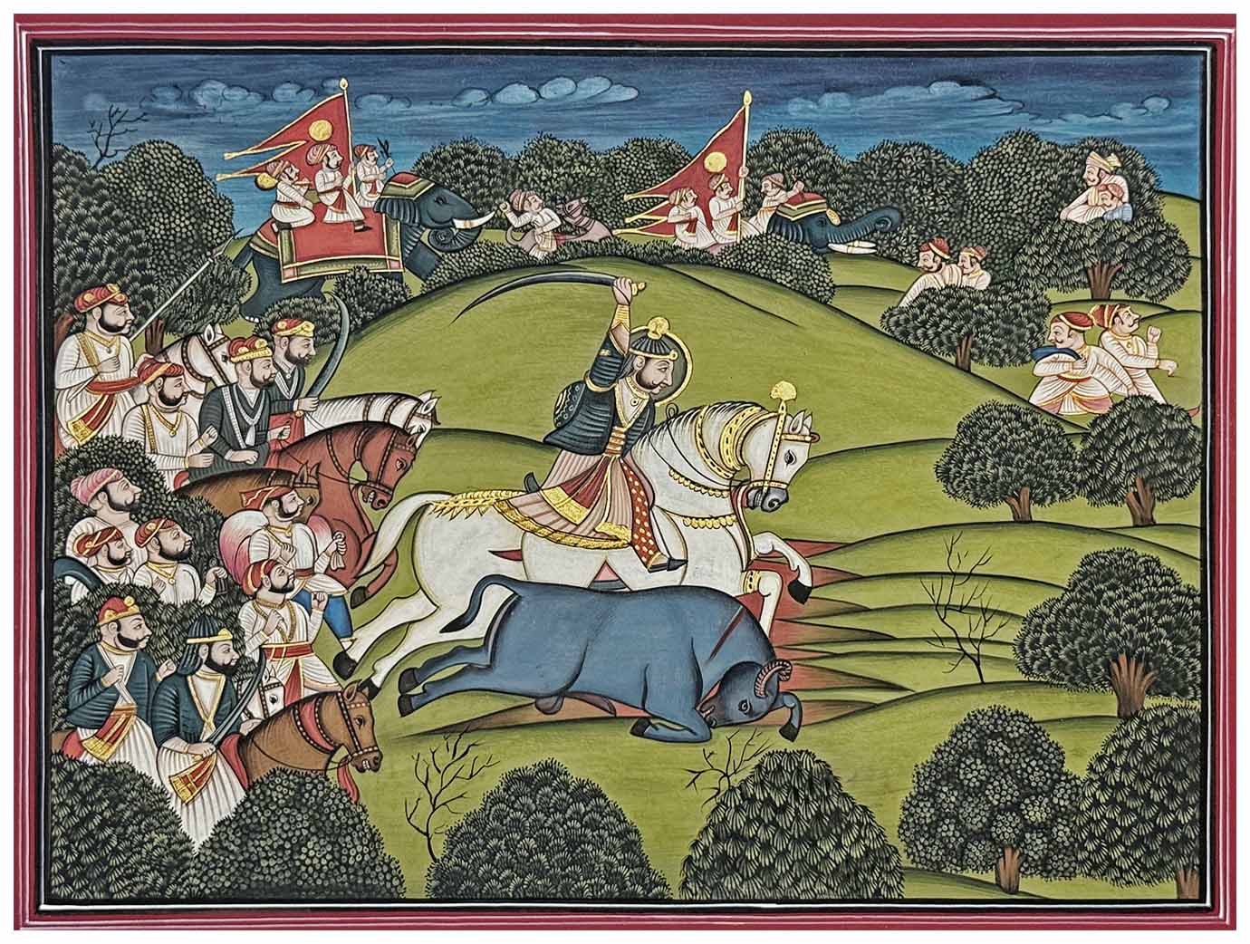 Bull Hunt Handmade Miniature Painting