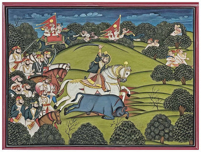 Bull Hunt Handmade Miniature Painting