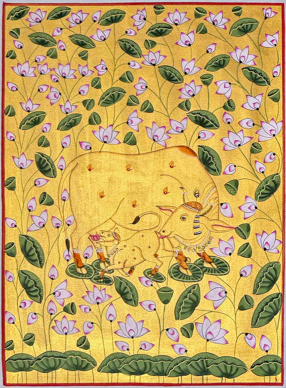 Cow Lotus Pichwai Painting for Sale