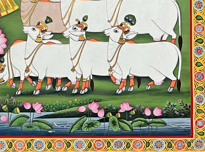 shrinathji with cows pichwai painting, angel 2