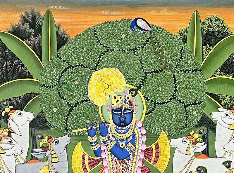 shrinathji with cows pichwai painting, angel 5