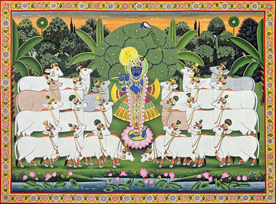 shrinathji with cows pichwai painting