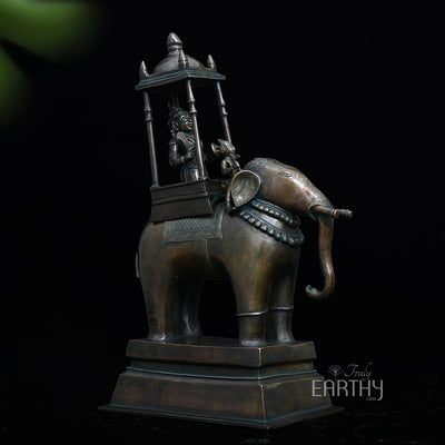Lord Indra on Airavat - Brass Sculpture