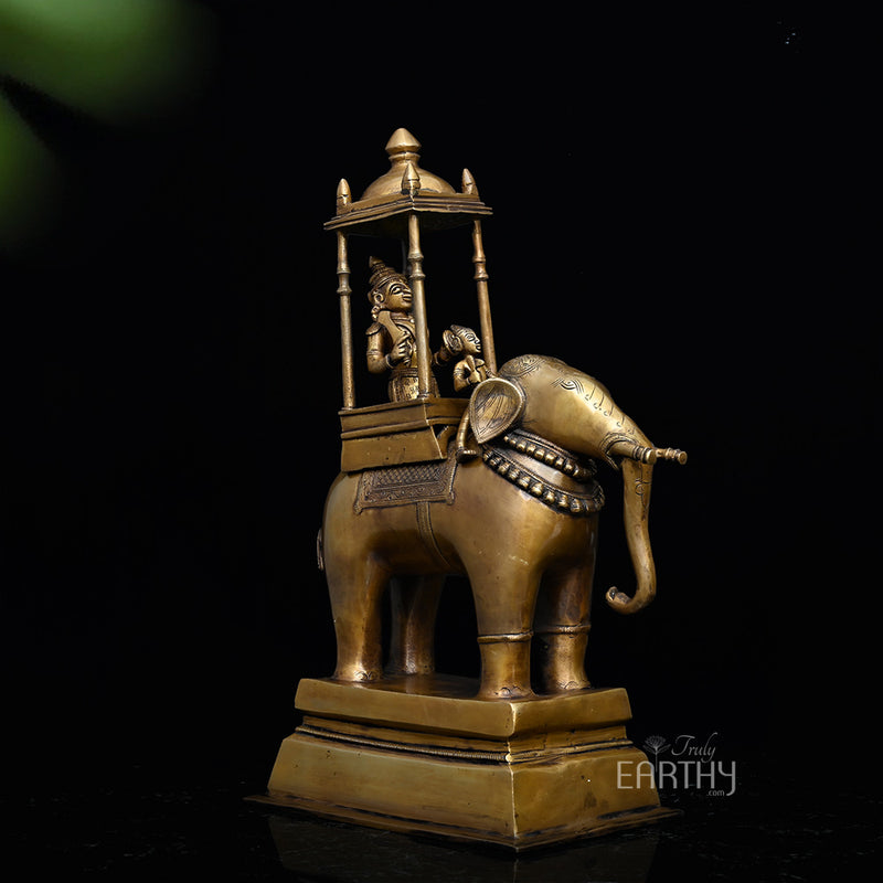 Lord Indra on Airavat - Brass Sculpture
