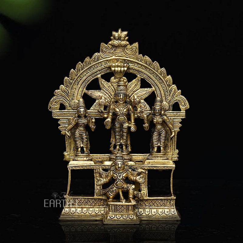 Lord Vishnu with Lakshmi and Bhudevi on Garuda Pedestal In Brass