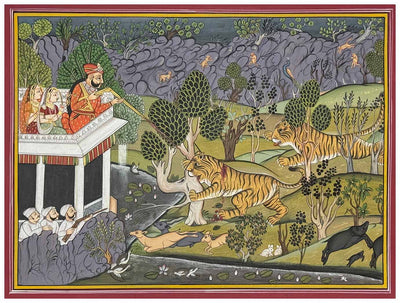 Maharaja Ram Singh Singh of Kota Hunting - Handmade Miniature Painting