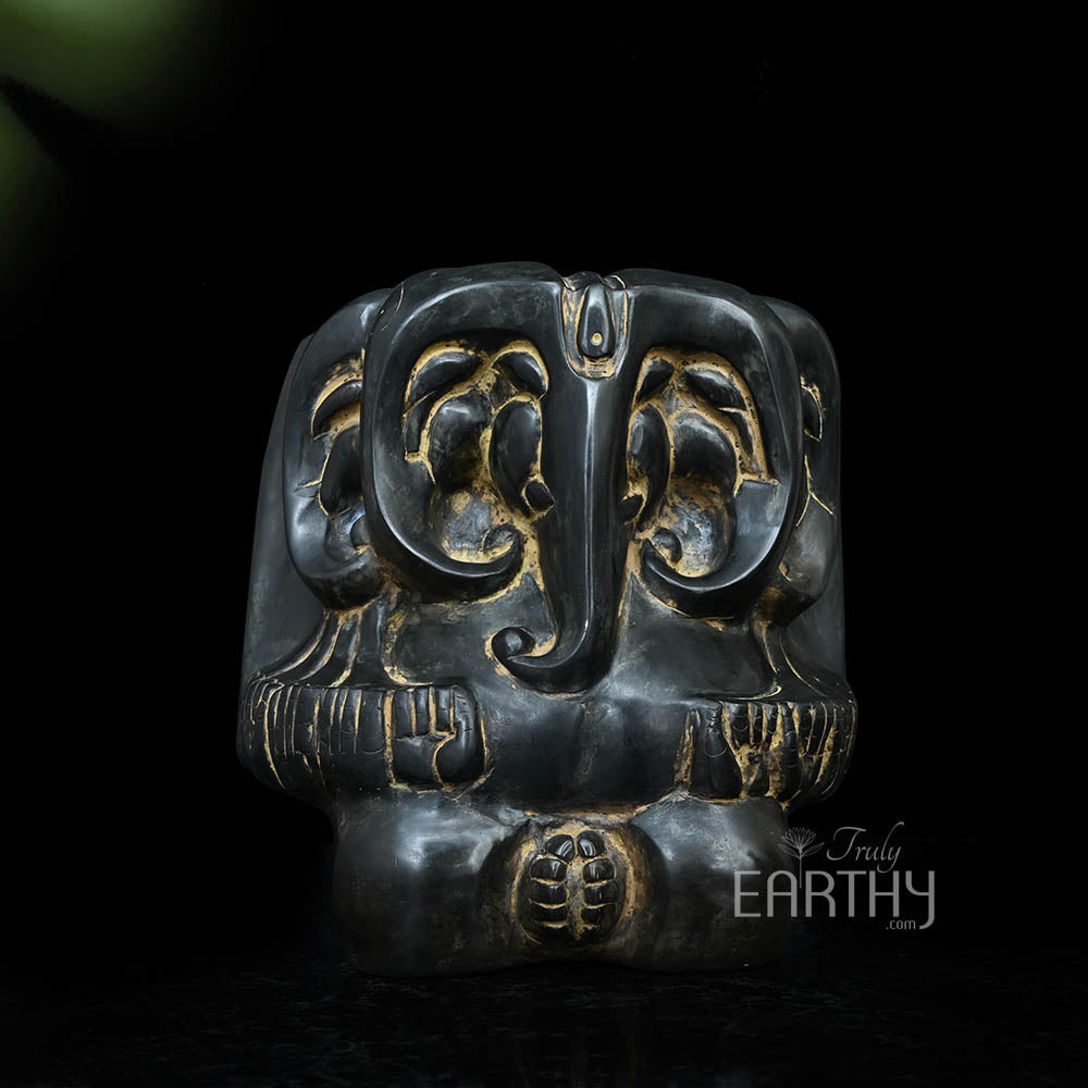 Panchmukhi Ganesha Pure Brass Rustic Vintage Abstract Sculpture for Sale