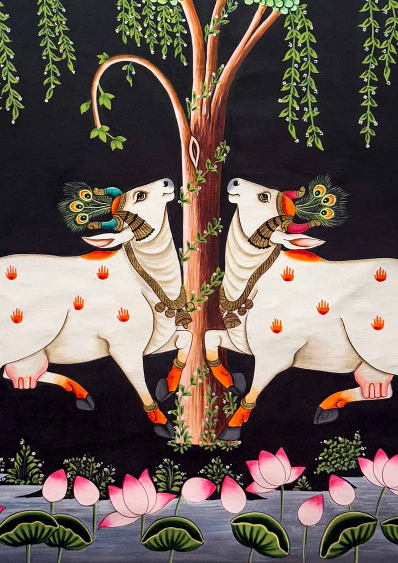 Cows Painting - Handmade Pichwai Painting (Unframed / 60.9 x 91.4 cm)