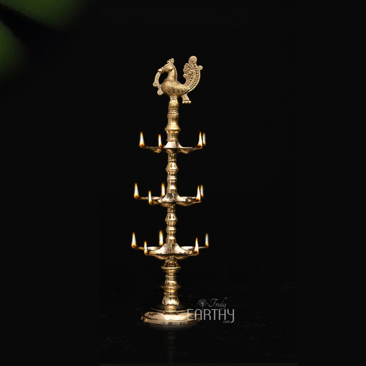 peacock brass oil lamp